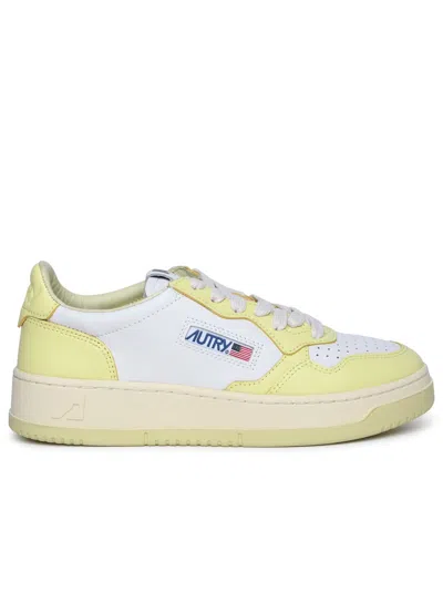 Autry Medalist Yellow Leather Sneakers In Wht/lime Yl