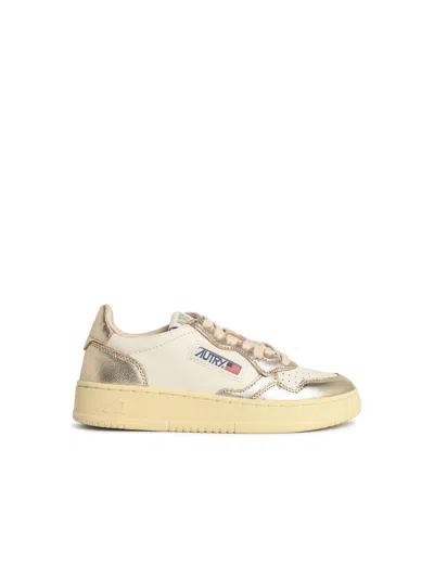 Autry Medialist' Gold Leather Sneakers In Animal Print