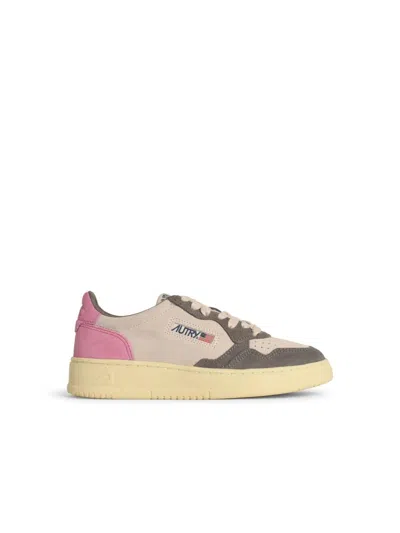 Autry Medalist Low Tricolor Suede Sneakers Pink And Slate Color