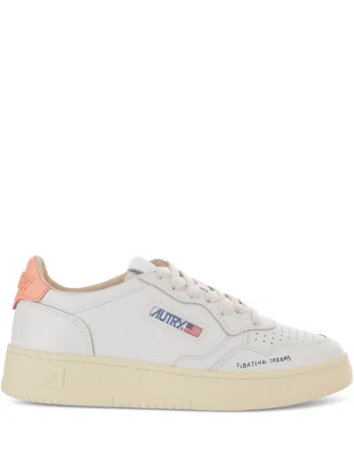 Autry Medalist Low Sneakers In White And Peach Leather With Handwriting Details Shoes