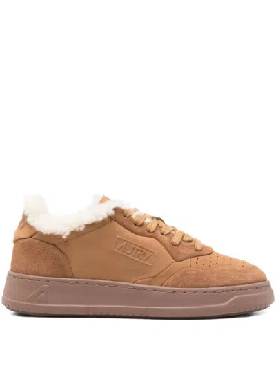 Autry Medialist Shearling Sneakers In Brown