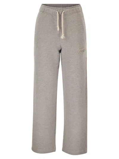 Autry Melange Cotton Joggers With Logo In Silver