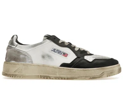 Pre-owned Autry Men's  Medalist Leather Low Distressed Sneakers In White/black/silver In Multi