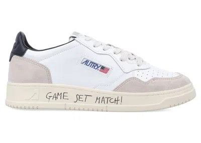 Pre-owned Autry Men's  Medalist Leather Low Game Set Match! Grey Sneakers In White/black