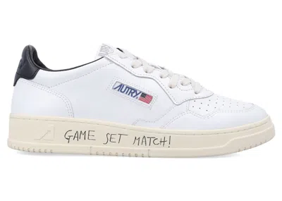 Pre-owned Autry Men's  Medalist Leather Low Game Set Match! Sneakers In White/black