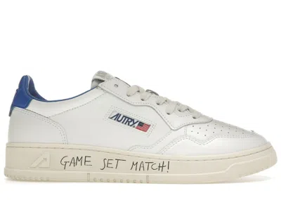 Pre-owned Autry Men's  Medalist Leather Low Game Set Match! Sneakers In White/palace Blue