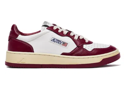 Pre-owned Autry Men's  Medalist Leather Low Sneakers In Burgundy/white/cream
