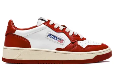 Pre-owned Autry Men's  Medalist Leather Low Sneakers In Red/white/cream