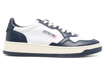 Pre-owned Autry Men's  Medalist Leather Low Sneakers In White/blue