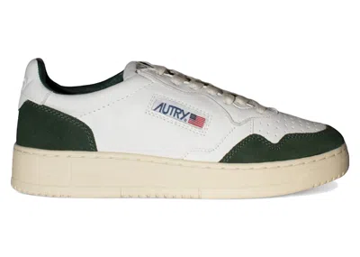 Pre-owned Autry Men's  Medalist Leather Low Sneakers In White/bottle Green
