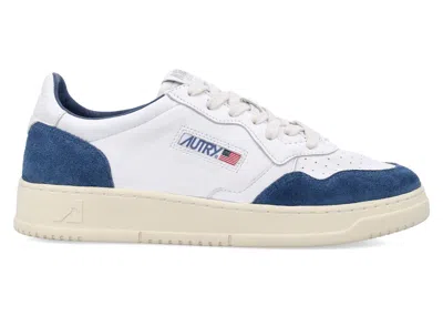 Pre-owned Autry Men's  Medalist Leather Low Sneakers In White/capri