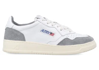 Pre-owned Autry Men's  Medalist Leather Low Sneakers In White/grey