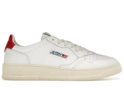 Pre-owned Autry Men's  Medalist Leather Low Sneakers In White/red/cream