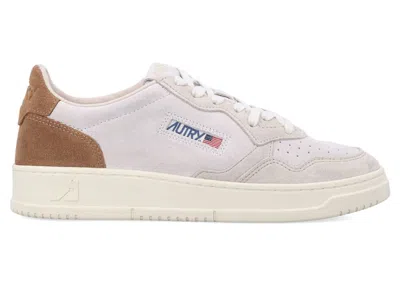 Pre-owned Autry Men's  Medalist Leather Low Tricolor Beige Sneakers In Sand/cigar