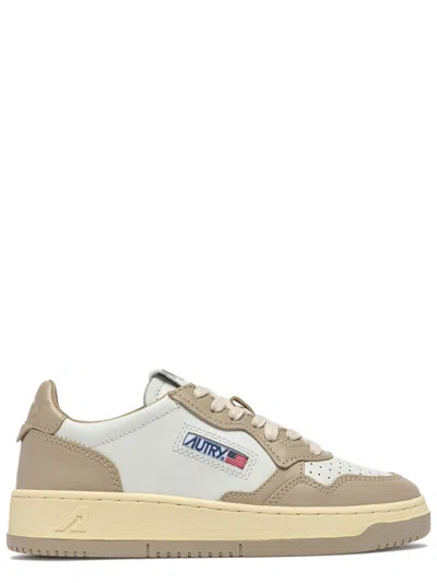 Autry Men's -style Perforated Toe Leather Low-top Sneakers With Contrast Lining In Sand