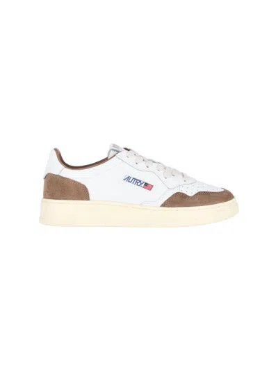 Autry Medalist Low Sneakers In White Leather And Tobacco Suede In Purple