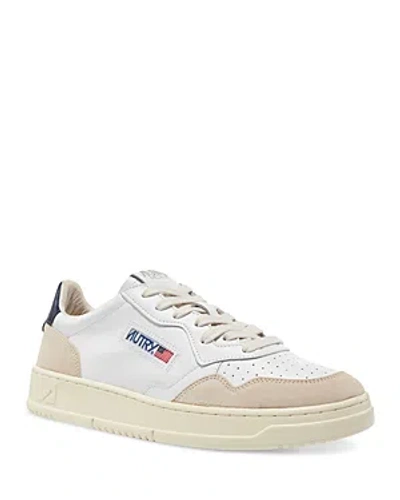 Autry Men's Medalist Leather Low Top Sneakers In White/blue