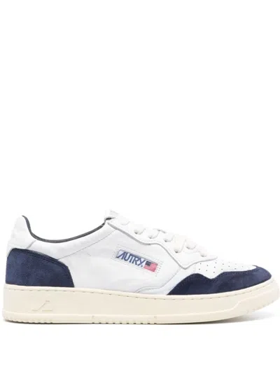 Autry White Leather Low-top Sneakers With Navy Suede Accents
