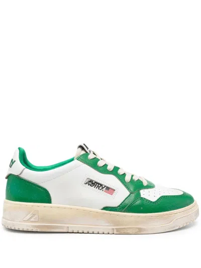 Autry In White And Green Leather With Worn Effect