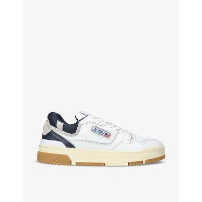 AUTRY AUTRY MENS WHITE/NAVY CLC BRAND-EMBROIDERED LEATHER LOW-TOP TRAINERS