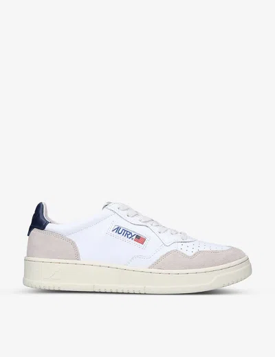 AUTRY MENS WHITE/NAVY MEDALIST LOW-TOP LEATHER TRAINERS EUR 40 / 6 UK,62845695