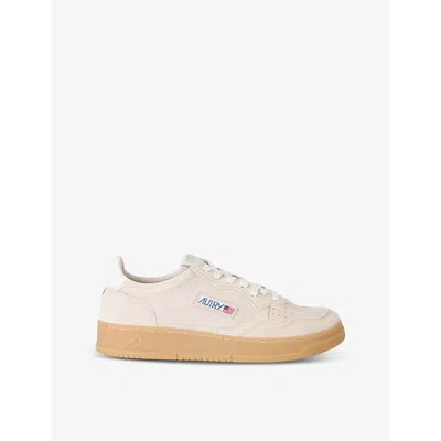 Autry Mens  Medalist Brand-embroidered Suede Low-top Trainers In Beige