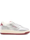 Autry Metallic Leather Shearling Trainers In Silver