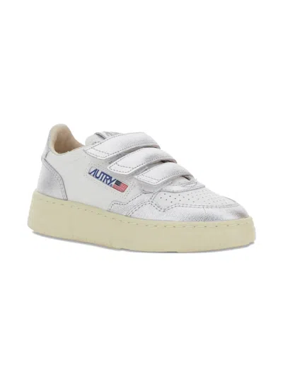 Autry Kids' Metallic Leather Strap Sneakers In Silver