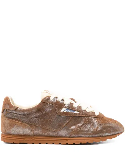 Autry Metallic Suede Sneakers In Brown