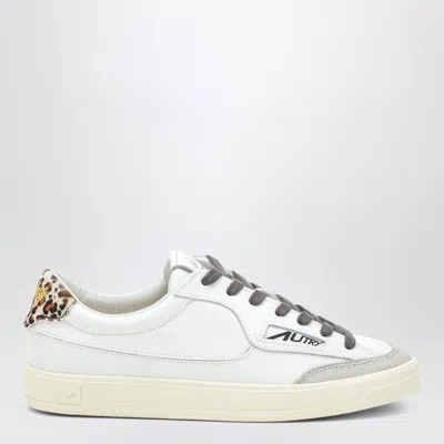 Autry Mini Windscape Low Leather Sneakers With Leopard Print In White