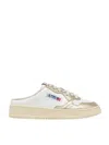 AUTRY AUTRY MULE LOW SNEAKERS IN WHITE AND PLATINUM LEATHER