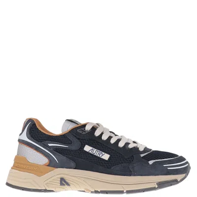 Autry Multi-material Front Lacing Sneakers With Cushioned Sole In Blue