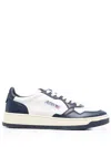 AUTRY NAVY BLUE AND WHITE TWO-TONE LEATHER MEDALIST LOW SNEAKERS