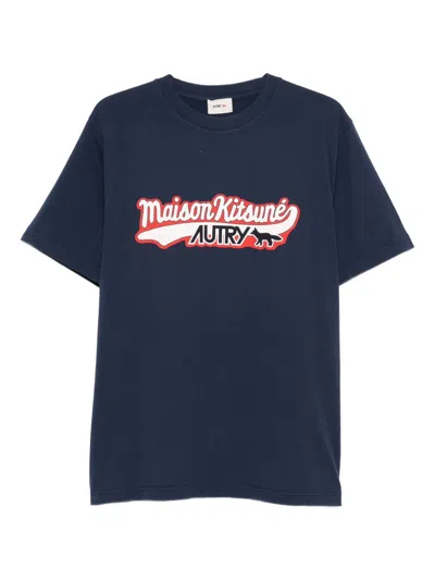AUTRY AUTRY NAVY BLUE COTTON AUTRY X MAISON KITSUNÃ© T-SHIRT