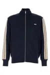 Autry High-collar Blue Jacket With Vertical Stripes And Ribbed Cuffs In Black