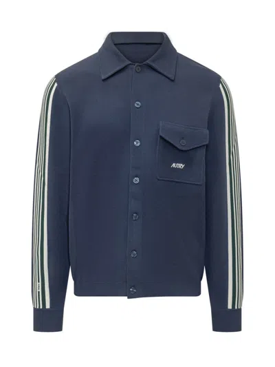 Autry Navy Stripes Shirt Jacket In Blue