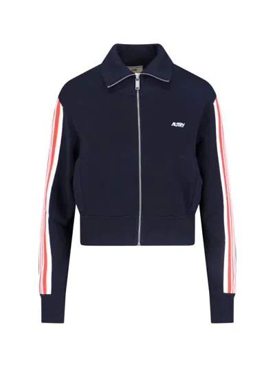 Autry Navy Viscose Blend Zip Sweatshirt In Blue
