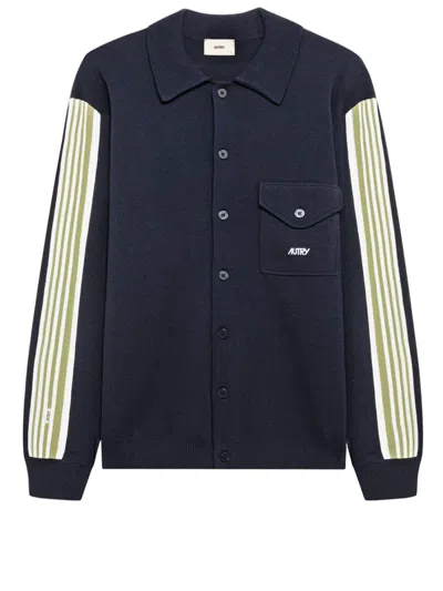 Autry Navy Viscose-blend Striped Jacket In Blue