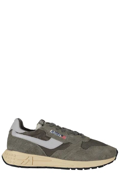 Autry Olive Green Reelwind Low Leather Accents Nylon Sneakers In Gray