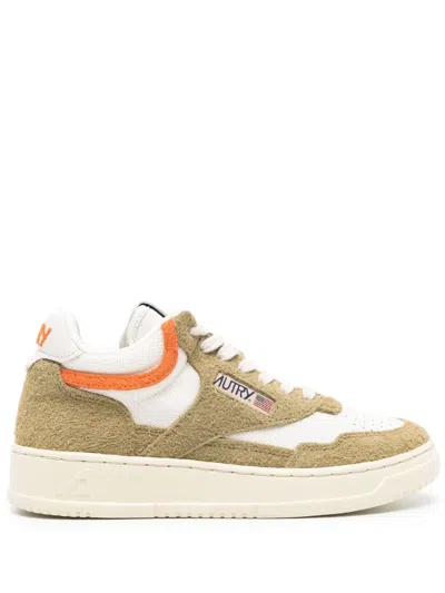Autry Open Panelled Leather Sneakers In Grün