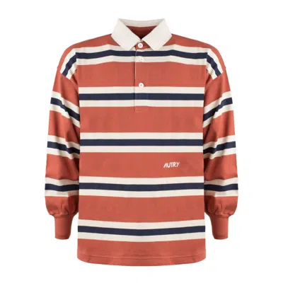AUTRY AUTRY ORANGE STRIPED RUGBY POLO SHIRT
