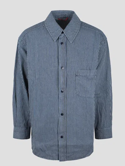 Autry Oversize Cotton Denim Striped Shirt In Blue