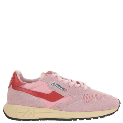 Autry Panel Design Sneakers With Front Lacing And Logo Details In Pink