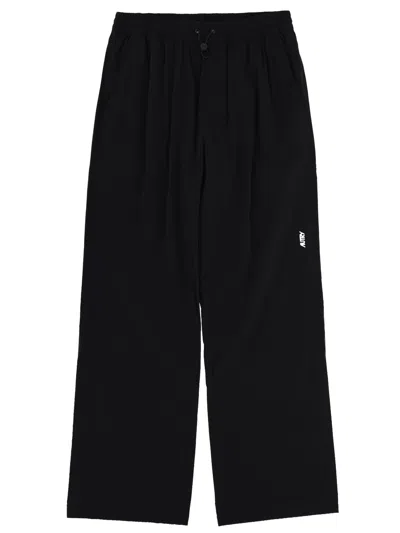 Autry Lounge Trousers Logo Detail Wide Leg In Black
