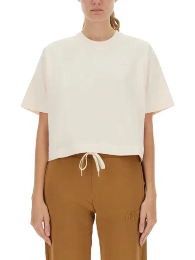 Autry Short Sleeve Cropped Crew Neck Top In Brown