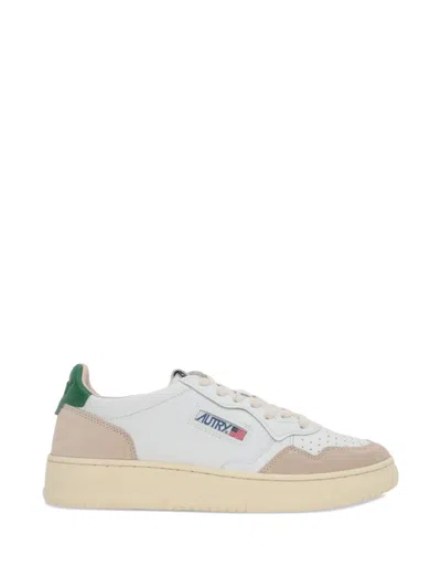 Autry Low-top White Leather Sneakers With Beige Suede Overlays In Multi