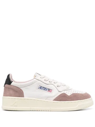 Autry Panelled Perforated Leather Trainers In White