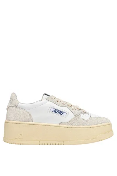 Autry Platform Low Lea Stars Wht Wht Sneakers In White