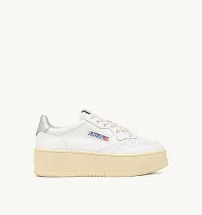 Autry Platform Low Leat Leat Wht Silver In White