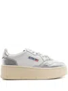 Autry Silver Metallic And White Leather Medalist Platform Sneakers In Gray